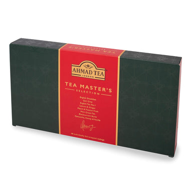 Ahmad Tea Black, Green, & Herbal Teas, Tea Master's  Selection Red & Green Gift Box, Variety of 8 Teas, Teabags 48 ct - Caffeinated, Decaffeinated, and Sugar-Free